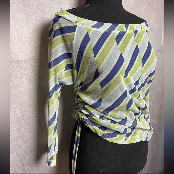 Vintage off the shoulder stripe Y2K mesh top with adjustable side size medium - Picture 3 of 5
